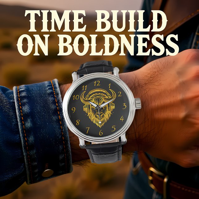 Montre Conception unique d'un bison portant un casque (Créateur téléchargé)