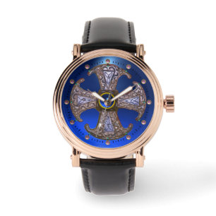 Montre CONSÉCUTION CELTIQUE ANTIQUE CROIX Bleues Pierres