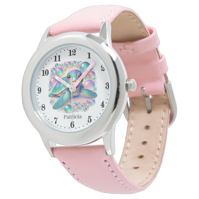 Montre Cool filles tortue de mer ajouter le nom (Incliné)