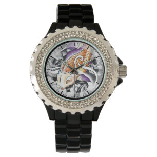 Montre Cool oriental japonais tatouage encre crâne koi po