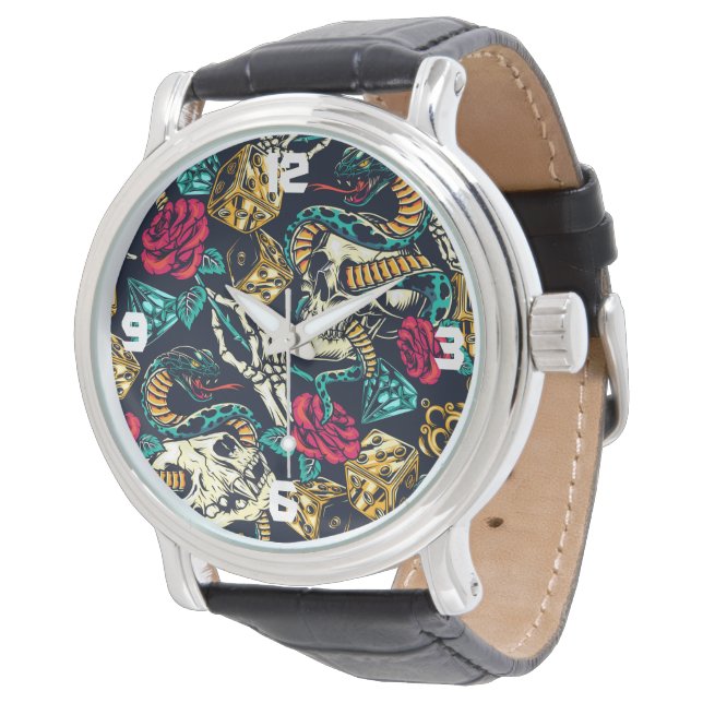 Montre Cool serpents et crâne (Incliné)