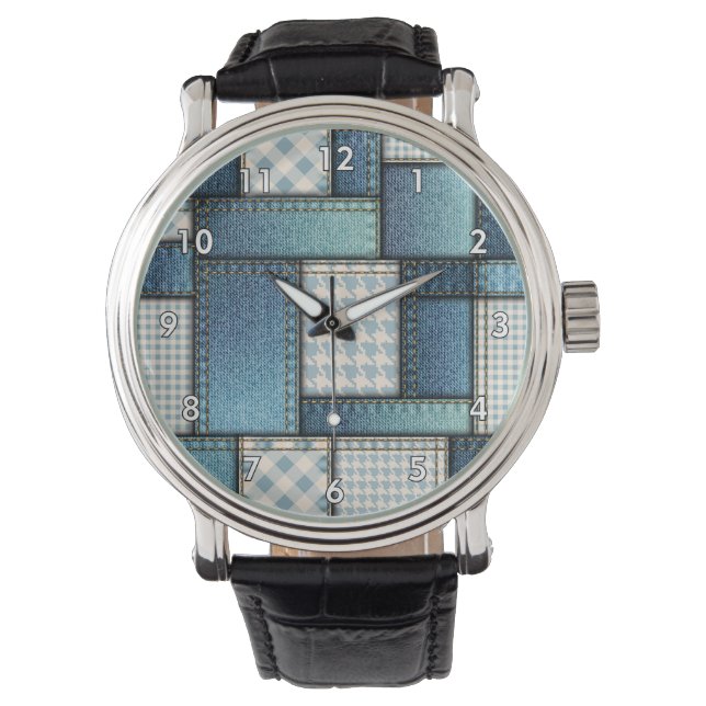Montre Cool Simulé tissu de denim bleu (devant)