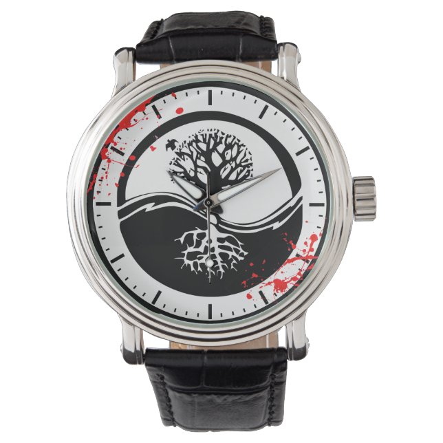 Montre Cool splatter de sang Yin Yang Tree tatouage art (devant)