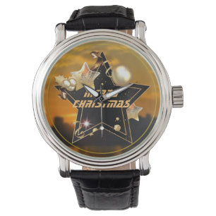 Montre Cool Sunrise Gold Black Metallic Stars Joyeux Noël