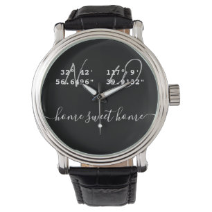 Montre Coordonnées B&W de Latitude de texte personnalisé