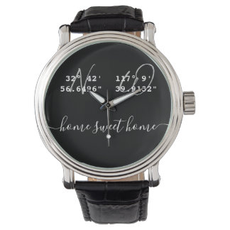 Montre Coordonnées B&W de Latitude de texte personnalisé