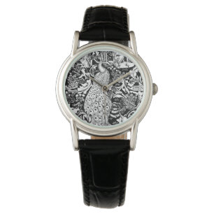 Montre Copie de paon de Nouveau d'art, noire et blanche