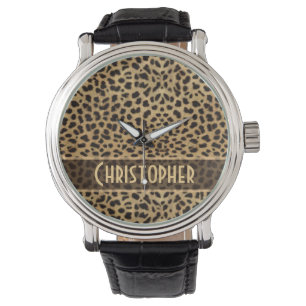 Montre Copie de peau de tache de léopard personnalisée