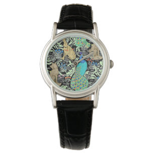 Montre Copie, turquoise et neutres de paon de Nouveau