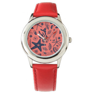 Montre Coquillages marins arrière - plan corallien vivant