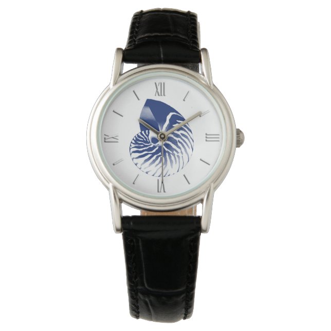 Montre Coquille de Nautilus - bleu marine et blanc (devant)