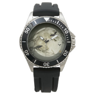Montre Corneilles Éffrayantes de la Lune d'Halloween