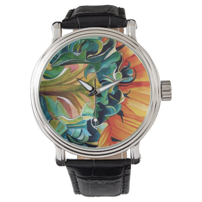 Montre Couleur de tournesol jaune peinture d'art original (devant)