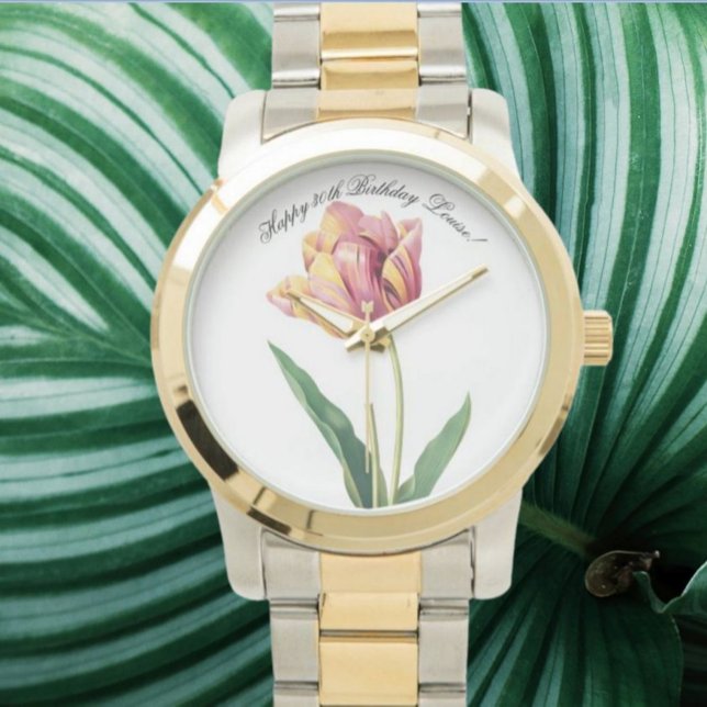 Montre Couleur d'eau personnalisée (texte) rose et jaune (Créateur téléchargé)