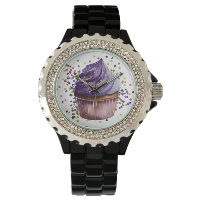 MONTRE COULEUR D'EAU PURPLE MARDI GRAS CUPCAGE (devant)