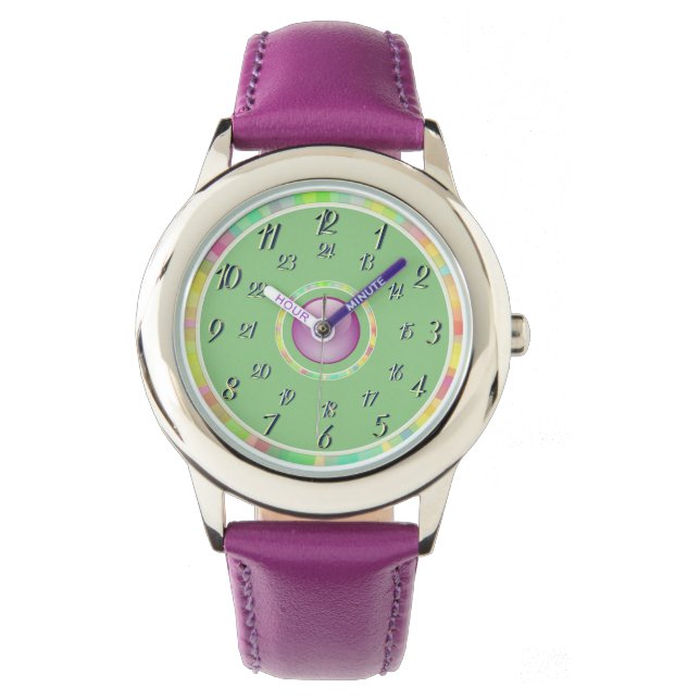 Montre couleur violet rose vert (devant)