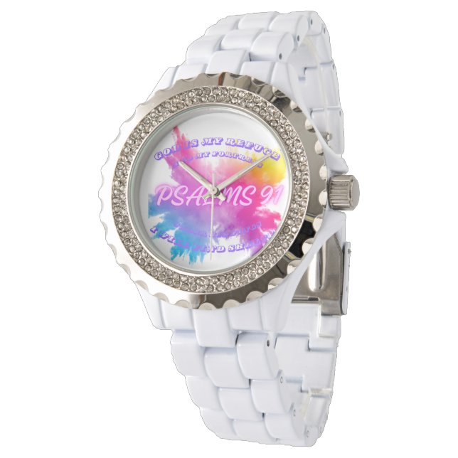 Montre Couleur vive éclaboussures Psaume 91 (Incliné)