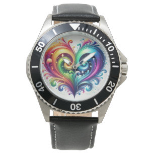 Montre Couleurs vives du coeur arc-en-ciel