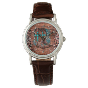 Montre Country Western Boots de cowboy Empreinte de léopa