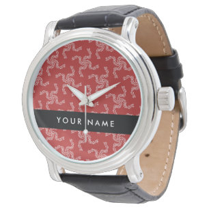Montre Couronne de Noël, Rouge, Votre nom, Personnaliser
