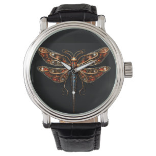 Montre coussin de libellules de métal feu