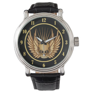 Montre Crâne à ailes dorées