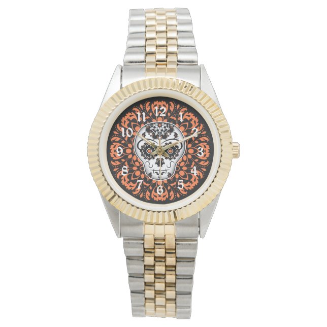 Montre Crâne à sucre aux accents orange (devant)