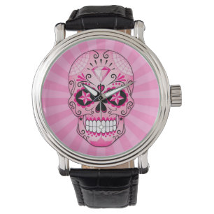 Montre Crâne à sucre rose diamant