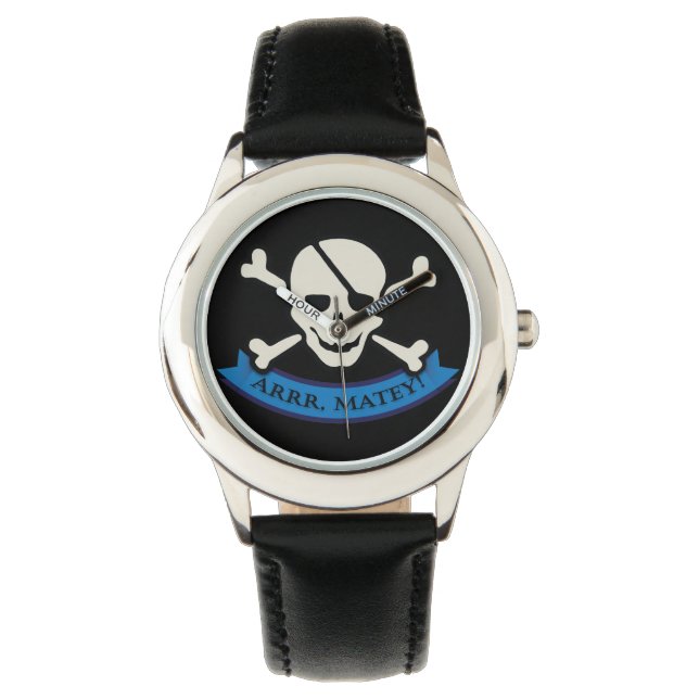 Montre Crâne - acier inoxydable personnalisé noir (devant)