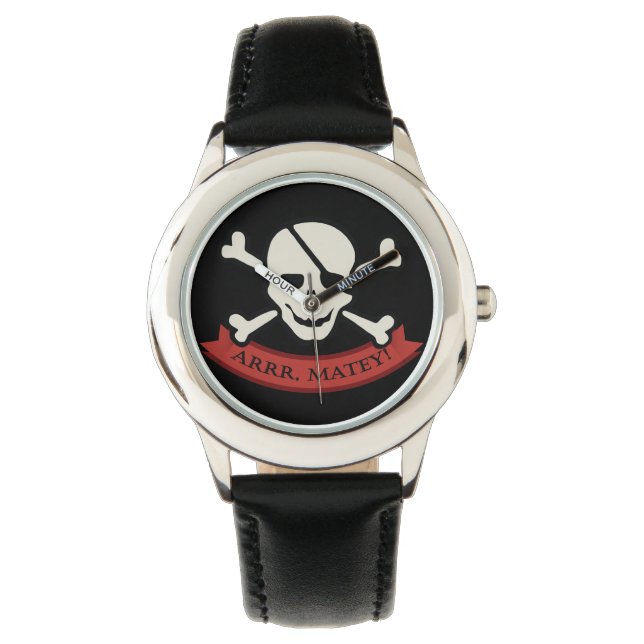 Montre Crâne - acier inoxydable personnalisé noir (devant)