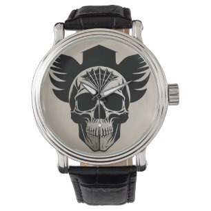 Montre Crâne Artistique avec Ailes et Formes Géométriques
