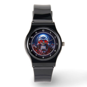 Montre Crâne cristal avec regard rouge rubis