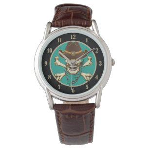 Montre Crâne de cow-boy et os croisés