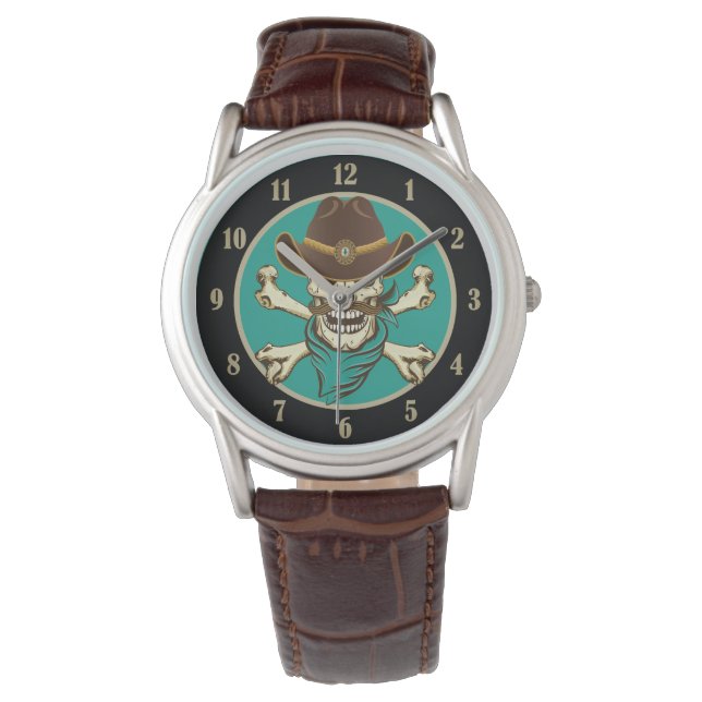 Montre Crâne de cow-boy et os croisés (devant)