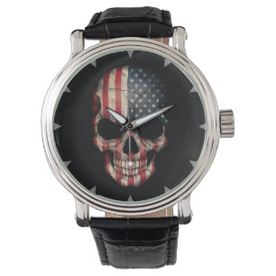 Montre Crâne de drapeau américain sur le noir