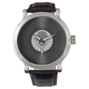 Montre Crâne de sucre gris Dj sur disque vinyle Graphique