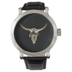 Montre Crâne de vache Pays Brown Style occidental rustiqu
