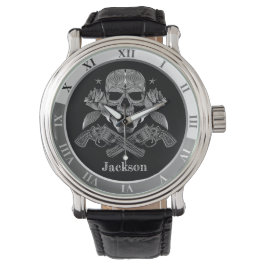Montre Crâne et fusils noirs et blancs