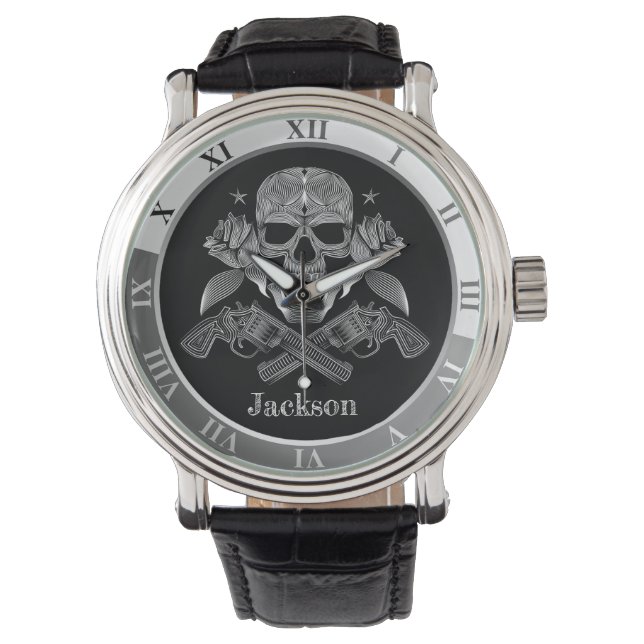 Montre Crâne et fusils noirs et blancs (devant)