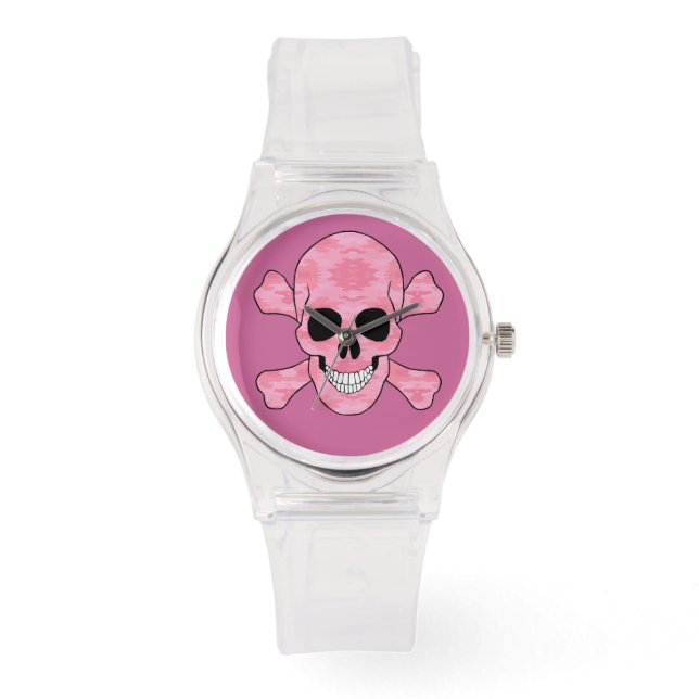 Montre Crâne et os croisés rose Camouflage (Recto)