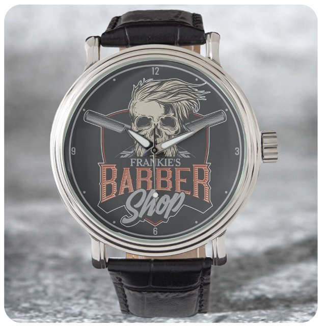Montre Crâne et rasoirs de salon de coiffure personnalisé (Créateur téléchargé)
