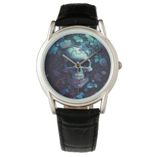 Montre Crâne gothique déplaisant avec Feuilles de vigne t