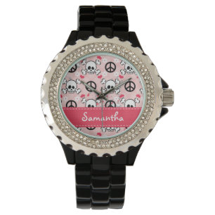 Montre Crâne personnalisé de roses indien et de noir