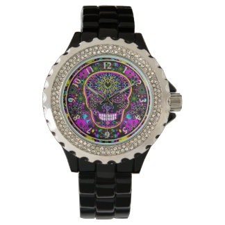 Montre Crâne sucre rose néon