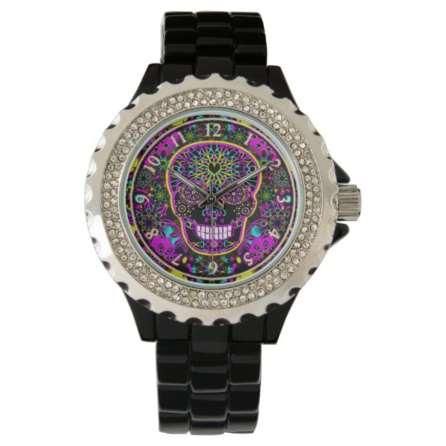 Montre Crâne sucre rose néon (devant)