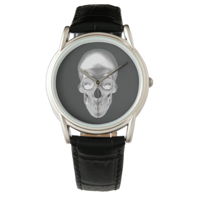 Montre Crâne, tête de mort argentée en 3D - (devant)