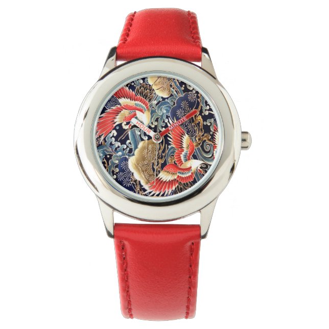 Montre CRANES DE VOL, VAGUES, FLEURS DE PRINTEMPS Japonai (devant)