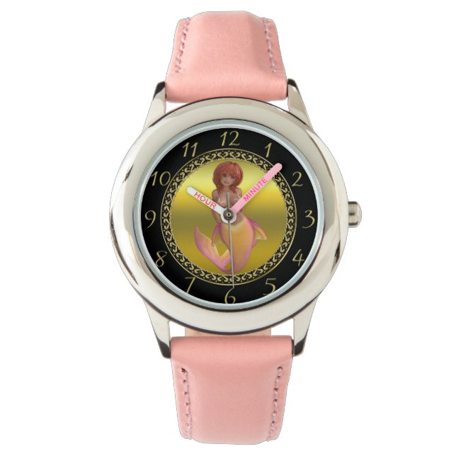 Montre Créature d'eau de sirène avec queue jaune et rose (devant)