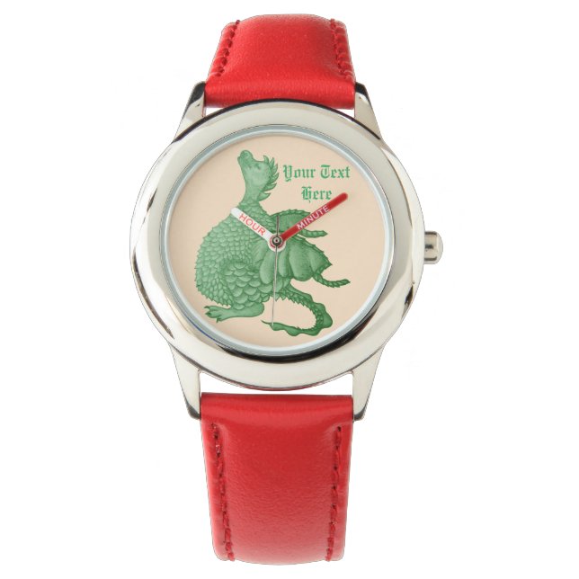 Montre créature imaginaire mythique dragon vert mignon (devant)