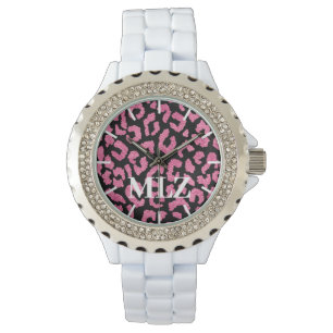 Montre Créer un Empreinte de léopard rose chaud monogramm